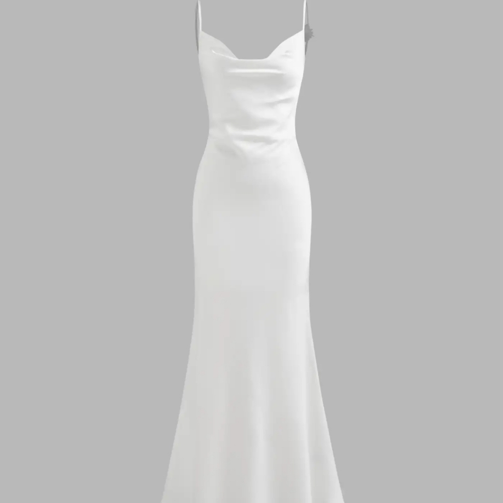 NWOT, Women’s Cowl Neck Low Back dress W/ Flower Strap White, small, K10 - Picture 3 of 6